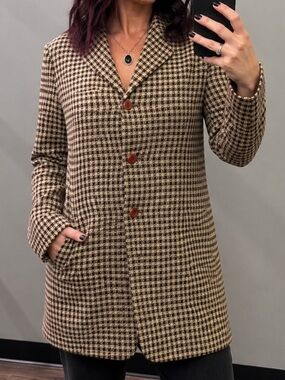 Vintage Biba Checkered Blazer in Brown and Cream